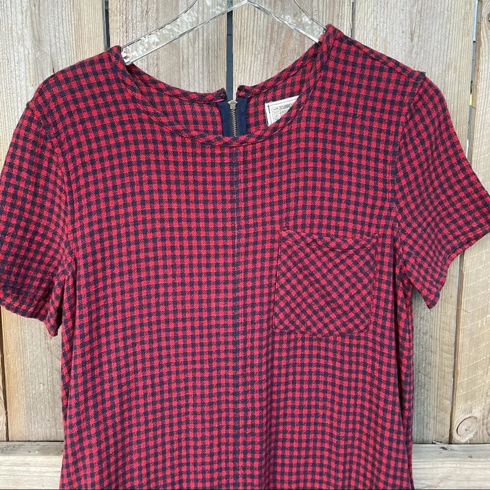 Current/Elliott Buffalo Check Mini Shift Dress Dress Fringe Hem Red Blue Size 2 - Picture 6 of 11